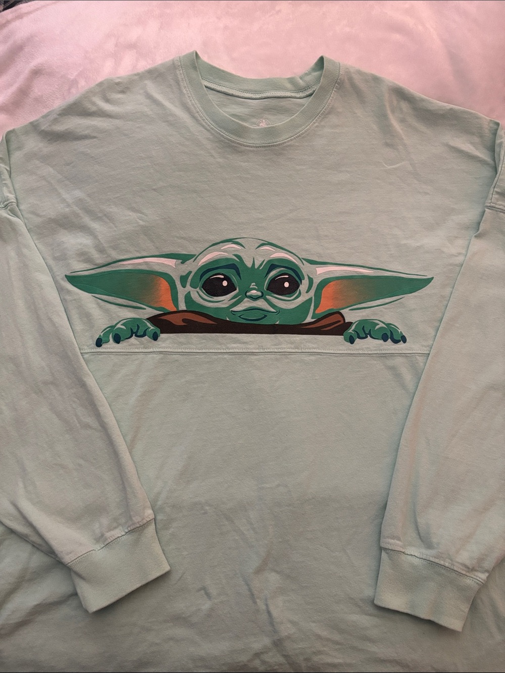 Disney Light Mint Green Grogu Peeking Long Sleeve Shirt